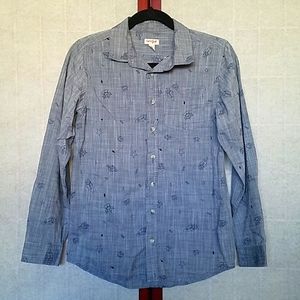 NWOT Cat & Jack Blue linen space patterned button down shirt. Kid's size XL.